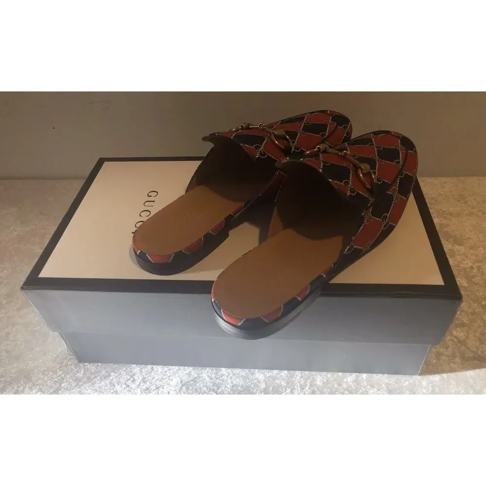NIB Gucci Princetown Rhombus Chain-Print Horsebit Mules Size 5.5EU/6.5US $790.00